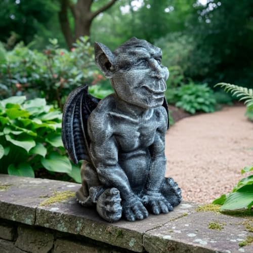 OLOMA Gothic Winged Gargoyle Concrete Statue Garden Outdoor Fantasy Decor Mythical Beast Rustic Sculpture Medieval Mythical Lawn Yard Patio Halloween Ornament Weather Proof Fantasy Accent Gift by OLOMA