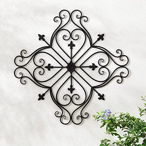 Glitzhome Vintage Wall Decor, Black Artistic Beauty Metal Garden Ornament Powder-Coated Matte Black Finish Charming Fleur-de-lis Outdoor Indoor Decoration by Glitzhome