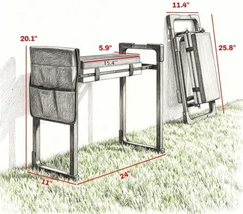 2-in-1 Garden Kneeler & Seat 330lb Capacity Folding Bench Tool Pouch - Image 2