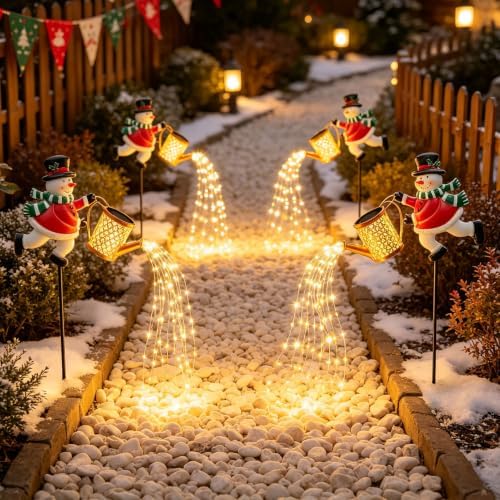Solar Snowman Garden Stake Light, Waterproof Watering Can Lamp - Image 4