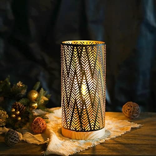 JHY DESIGN Metal Lamp Battery Powered 11''H Accent Cordless Decor Battery Lamp with 6-Hours Timer for Weddings Party Patio Garden Indoor Outdoor Table Balcony Christmas Decorations (with Wooden Base) - Image 6