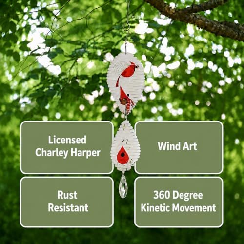 Red Carpet Studios Officially Licensed Charley Harper Windspinner Garden Art, Hangs 18", Cardinal with Seed - Image 6