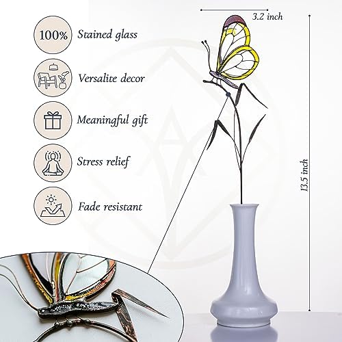 Stained Glass Butterfly Suncatcher – Handcrafted Decorative Stake Adornment for Indoor & Outdoor – Lovely Garden Decor – Glass Artwork for Flowerpot Decoration - Image 3