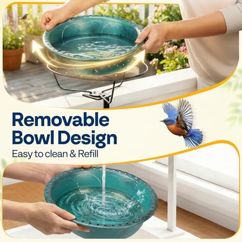 VIVOHOME Deck-Mounted Bird Bath with Adjustable Metal Clamp, Green - Image 4