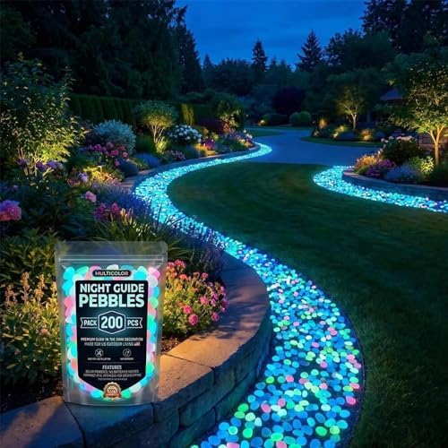 Colorful Glow-in-the-Dark Garden Stones | Solar Powered Luminous Pebbles for Outdoor Walkway, Aquarium & Yard Decor (Muticolor, 1000) - Image 3