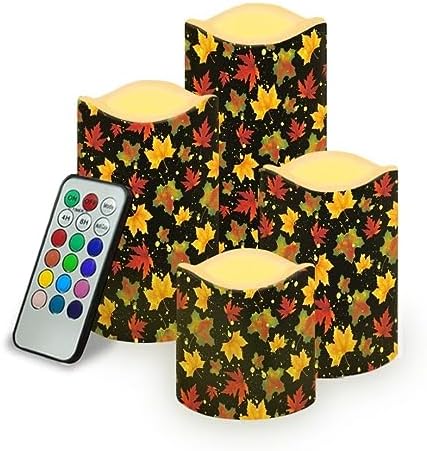 Jeiento Thanksgiving Flameless Candles Fall Maple Leaf LED Realisticl Wax Candles Set of 4,Black Realistic Flickering Flameless Wax Candles,Home Party Wedding Autumn Decorations by Jeiento