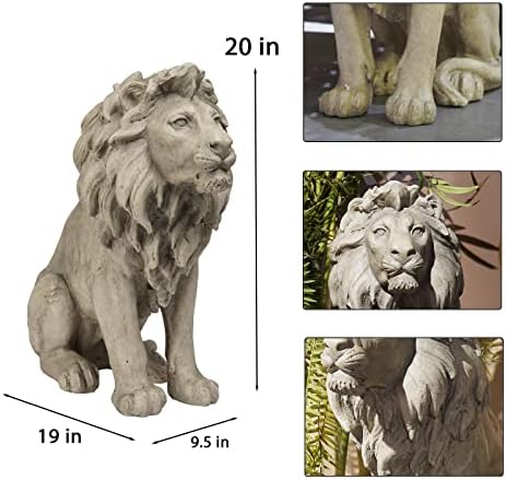 Garden Outdoor Statues Lion Statue – 20Inch Garden Decor Statue Antique Lion Stone with Long Hair Outdoor Indoor Figurine Gift Decoration for Home Décor Patio Yard 20 * 9.5 * 19.5 inch - Image 5
