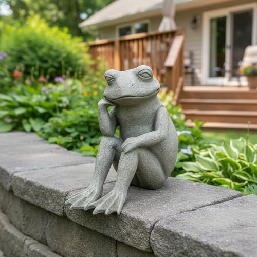 Braxio Frog Statue Outdoor Garden Decor - Large Sitting Thinking Frog Sculptures for Patio, Yard, Pond, Lawn, Porch Unique Home & Garden Gift Idea 13 x 6.7 x 12.3 Inches by BRAXIO