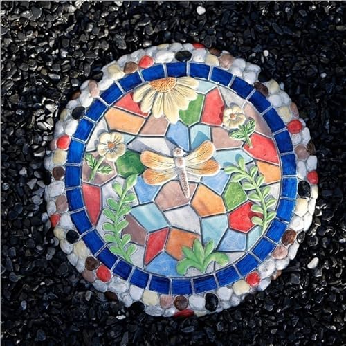 Colorful Garden Stepping Stones for The Lawn, Decorative Stepping Stones with Animal and Plant, Funny Dragonfly Garden Decor, Round Butterfly Garden Stones(A) by Unknown