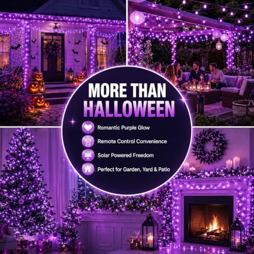 335FT 800 LED Solar Purple Halloween Lights - Image 6