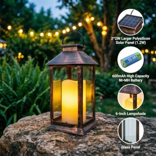 2 Pack 14'' Outdoor Solar Lanterns, Large Solar Lanterns Outdoor Waterproof - Image 5
