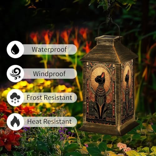 Solar Lantern Stained Glass Black Cat Atomic Outdoor Waterproof Garden Hanging Lantern Solar Powered Lighting Outside Solar Light for Patio Yard Camping, Gifts for Women Mom - Image 3