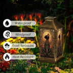 Solar Lantern Stained Glass Black Cat Atomic Outdoor Waterproof Garden Hanging Lantern Solar Powered Lighting Outside Solar Light for Patio Yard Camping, Gifts for Women Mom - Image 3