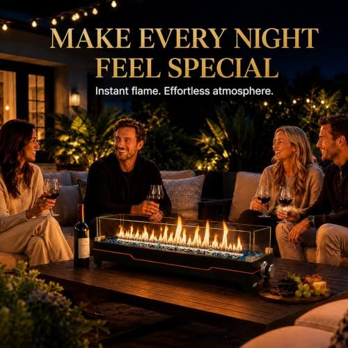Grisun 28" Table top Fire Pit with Glass Wind Guards for Patio & Camping - Image 2