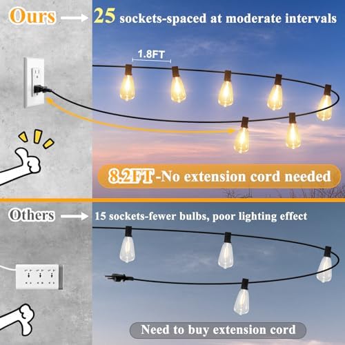Brightever 50FT Outdoor String Lights 27 Bulbs, Waterproof Patio Lights (Pack of 2) - Image 3