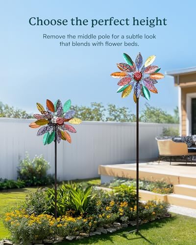 Solar Garden Wind Spinners with Light, Metal Yard Wind Spinners with Stake for Outdoor Lawn Decor (20" W x 77" H) - Image 6