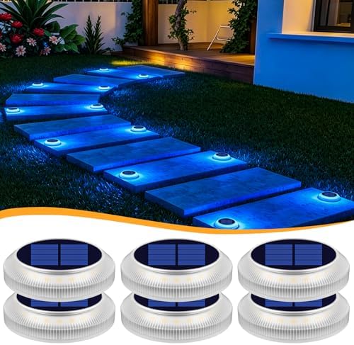 Blue Solar Driveway Lights Outdoor 6 Pack Dock Deck Lights IP68 Waterproof by Honalia