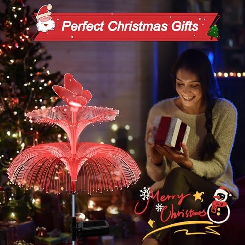 4 Pack Solar Garden Lights, Gardening Birthday Gifts for Mom Grandma Women, Waterproof 7 Color Changing Jellyfish Light with Butterfly Solar Flower Lights for Outdoor Pool Yard Garden Decor - Image 6