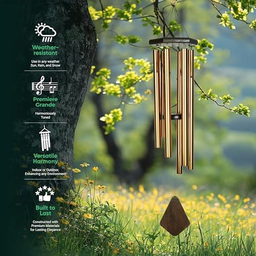 Nature’s Melody Premiere Grande Tunes Wind Chimes – Outdoor Windchime with 6 Tubes Tuned to E Pentatonic Scale, Rustproof Aluminum, Beech Wood & S Hook Hanger for Sympathy, Memorial Gift or Zen Garden - Image 6