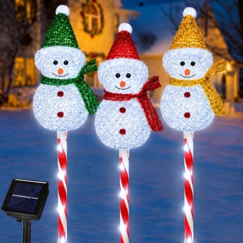 Snowman Solar Christmas Decorations Outdoor, Solar Pathway Stake Lights by Newhale