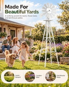 8FT Windmill for Yard Garden Decoration with Weather Vanes，Heavy Duty Outdoor Wind Mills, Large Metal Outdoor Windmill,Weather Resistant,White - Image 2