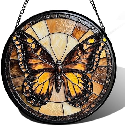 CHATYOUNG Stained Glass Window Hanging Retro Butterfly Large 15" - Suncatcher Door Garden Home Decor and Christmas Mother's Day Birthday Gift for Grandma Nana Mom Women Wife Girlfriend Friend by CHATYOUNG