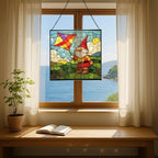 Kite String Gnome Stained Glass Suncatcher – Square Hanging Window Panel for Home or Greenhouse – Whimsical Glass Art Gift for Garden Lovers, Christmas, Halloween, Father Days Mjhqbn - Image 6
