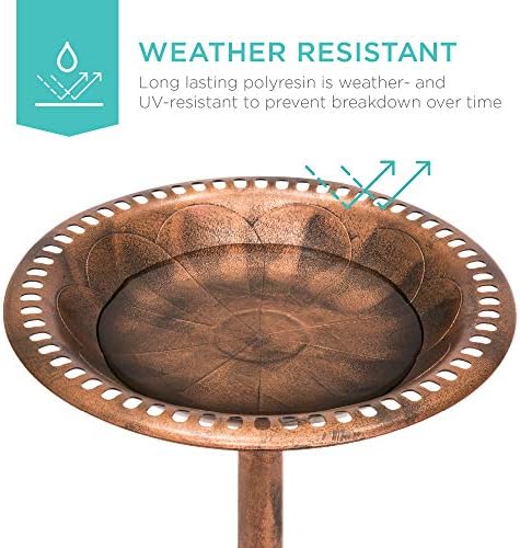 Best Choice Products Bird Bath, 28in Outdoor Resin Pedestal - Copper - Image 2