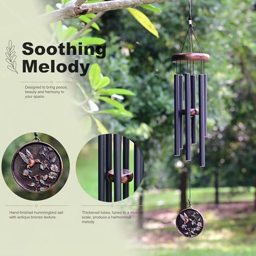 Vanquer Gift Wind Chimes for Outside - 30'' Wind Chimes Outdoor Clearance, Windchimes Outdoors, Memorial Wind Chimes, Sympathy Gift, Patio, Home Décor, Vintage Black (30" Hummingbird) - Image 6