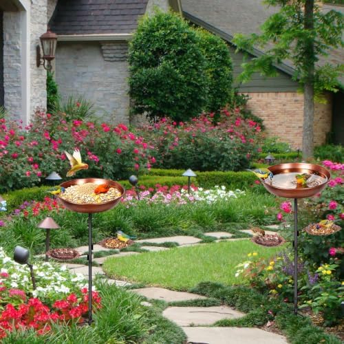 2 Pack Metal Outdoor Bird Bath, Removable Bowl for Garden (Small, Bronze) - Image 6