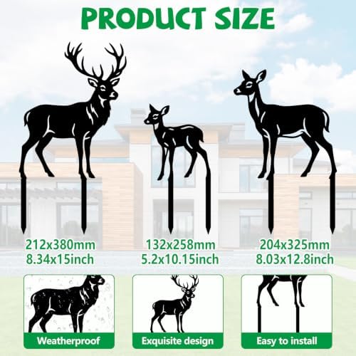 GLOBLELAND 3 Pcs Deer Family Garden Stakes for Yard Art Animals Silhouette Metal Decorative Garden Stakes Metal Yard Statues Signs Decorations for Lawn Patio Yard Decor - Image 2