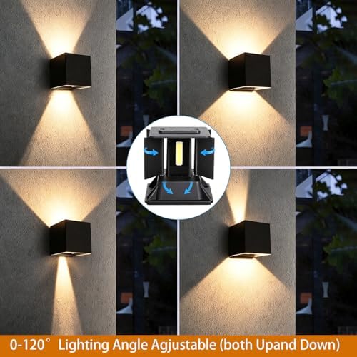 Mille Lucciole 12W 4Pack Outdoor Wall Lights Exterior/Interior,LED Black Outdoor Wall Sconces Light Fixtures Modern,IP65 Waterproof Square Aluminum Wall Lamps, Up and Down Lights 3000K Warm Lights - Image 3