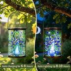 MUMTOP Peacock Glass Solar Lantern Waterproof Outdoor Hanging Garden Light - Image 6