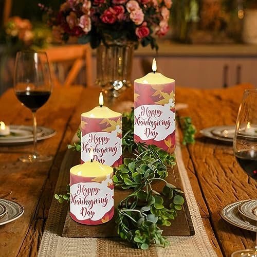 Cozeyat Flickering Flameless Electric Candles with Timer 3 Pieces, Fall Maple Leaf Print LED Candles Battery Operated, Realistic Wax Pillar Tealights for Thanksgiving Day Indoor Decor - Image 4