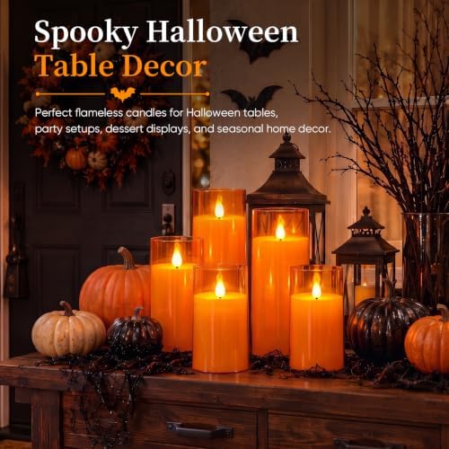 Homemory Halloween Orange Flameless Candles, Acrylic, Remote Timer, 9 Pack - Image 7