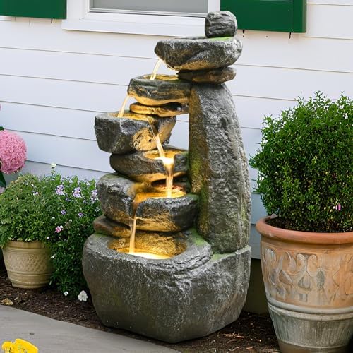 32.68'' Outdoor Water Fountain with Lights, Water Feature for Garden - Image 3