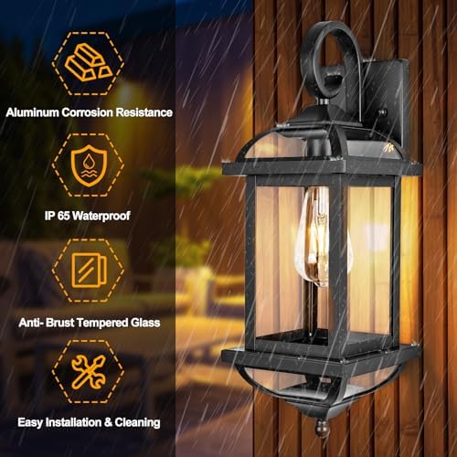 18” Black Porch Lights Outdoor Light Fixtures Enclosed Bottom - Image 2