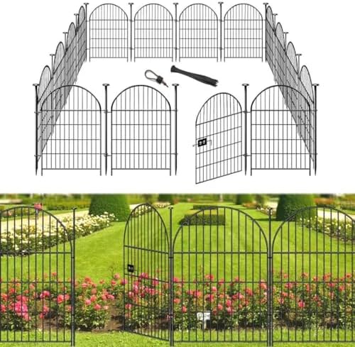 Garden Fencing Animal Barrier 24 Panels, 32 in(H) x 54 Ft(L) No Dig Fences for Dogs, Black Rustproof Metal Wire Garden Fence with Gate, Temporary Dog Fence for Patio Outdoor Yard by Okaygardn