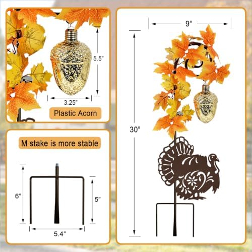 Thanksgiving Decorations Outdoor,Metal Turkey Solar Lights Garden Stakes - Image 7