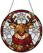 Cute Christmas Reindeer Stained Glass Suncatcher 11.8" Colorful Window Hanging Ornament, Sun Catcher Decor for Bathroom Front Door Living Room Home Wall Garden - Image 4