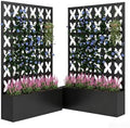 2PCS Metal Planter Box with Trellis,70.9"x47.2"x15.7" Raised Garden Bed with Drainage Holes, Privacy Planters for Outdoor Garden Bed for Climbing Plants,Vegetables,and Vines, Black-X by FOLAWO