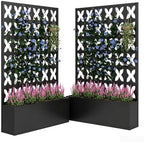 2PCS Metal Planter Box with Trellis,70.9"x47.2"x15.7" Raised Garden Bed with Drainage Holes, Privacy Planters for Outdoor Garden Bed for Climbing Plants,Vegetables,and Vines, Black-X by FOLAWO