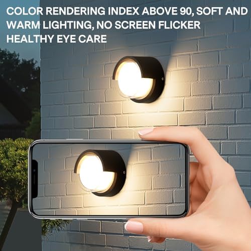 2‑Pack 12W Black Round Outdoor Wall Sconce, 3000K Warm‑White Wall Lantern for Courtyard Yard - Image 6