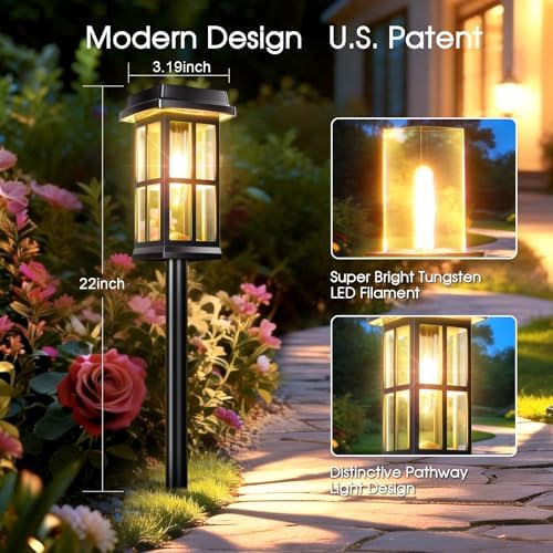 Garpar Solar Pathway Lights Outdoor 4 Pack, Window-Style with Metal Pole - Image 4