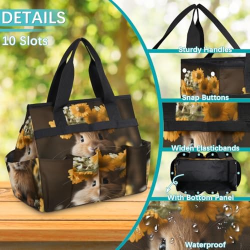 Funny Rabbit Garden Tool Bag Organizer Heavy Duty Floral Rabbit Gardening Tote Bag with 10 Pockets for Women Men Gardening Gifts - Image 6
