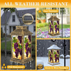 Solar Lantern Outdoor Garden Hanging Lantern Stained Glass Grape Vine Purple Grapes Green Leaves Grapevine Waterproof Solar Powered Lighting Outside Table Lamp for Patio Deck Yard Camping - Image 3