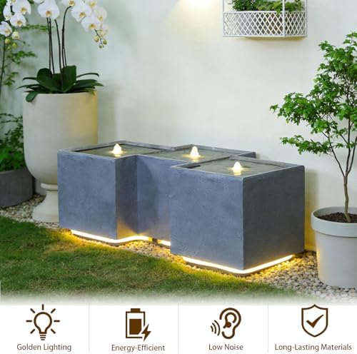 Sunlinua Small Modern Outdoor Water Fountain with 3 Led Lights - Image 4