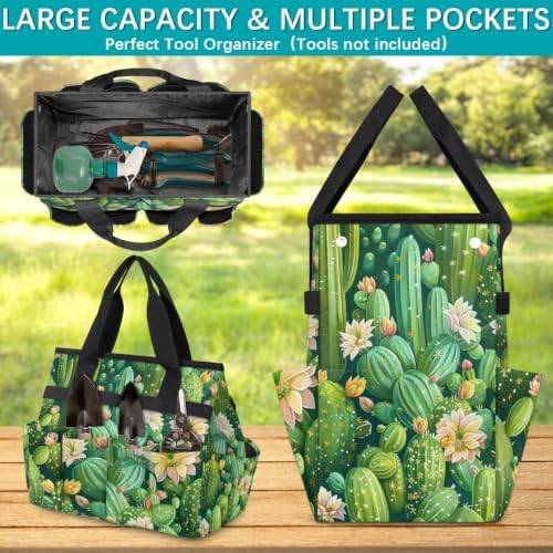 Green Succulent Cactus Garden Tool Bag with Hard Bottom and 10 Pockets - Image 4