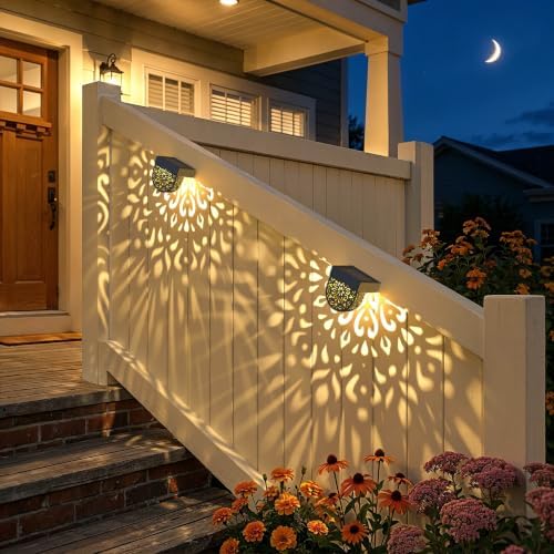 Solar Fence Lights 6 Pack Solar Deck Step Wall Lights Outdoor Waterproof LED Decorations Warm Yellow Light Decorative Lighting for Garden, Front Door, Backyard (Black 1) - Image 5