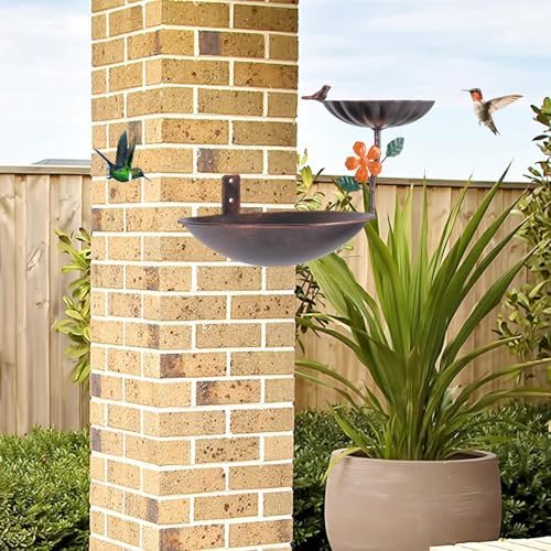 Tree Mounted Bird Bath, Wall Mount Bird Baths for Outdoors, Metal Birdbath and Feeder Combo, Antique Birdbaths Installed on Wooden Fences Trees Deck Outdoor Walls - Image 6